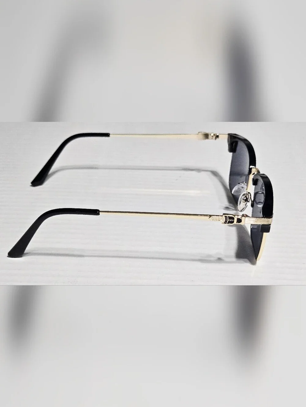 Vintage Style Half Rim Polarized Sunglasses Black Gold Rectangle UV400 Unisex